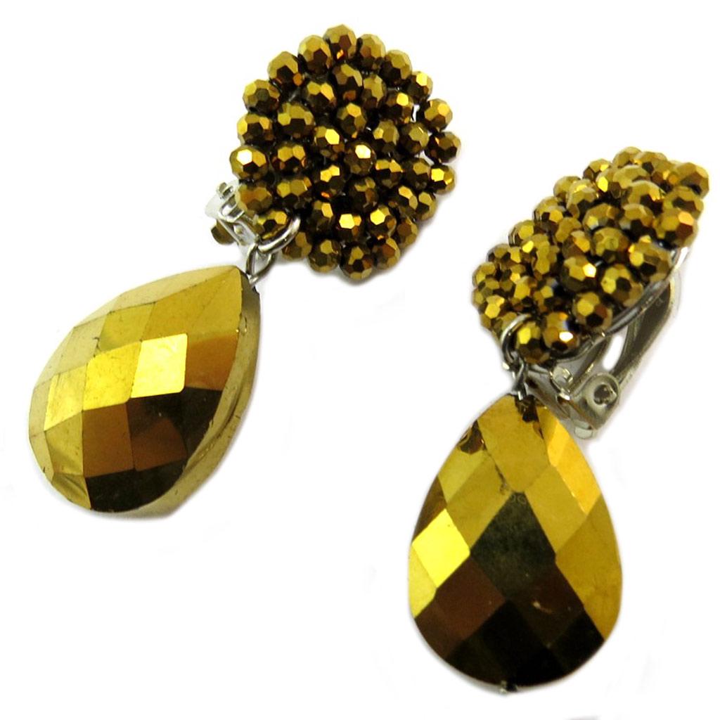 Lily-Crystal [P3698] - Clips d'oreilles artisanales 'Callas' doré - 5x2 cm