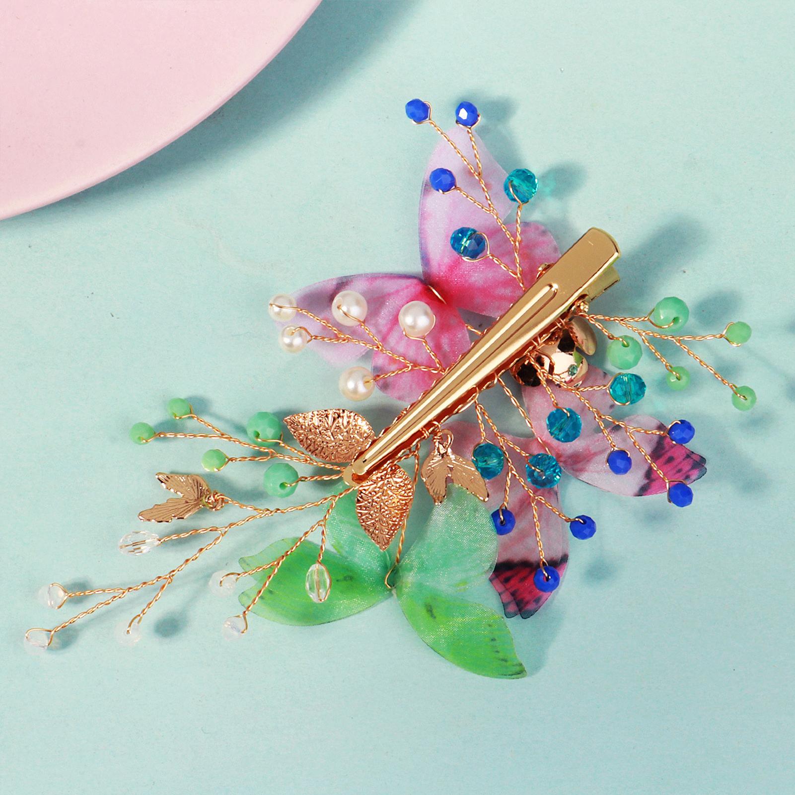 HS-J7296G Colorful Dopamine Crystal Beaded Hair Clips Alloy Butterfly Edge Clips for Women Gold золотой