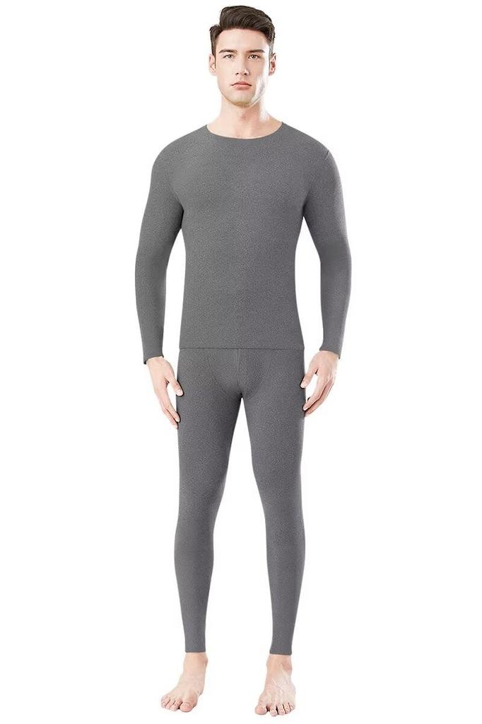 Nesseo Warm Underwear Brushed Long Sleeve and for Winter Men's Set, Double-Sided Fleece, Shirt, Underpants, Lightweight, Wear, 1137M-set-bb-lgr-2XL