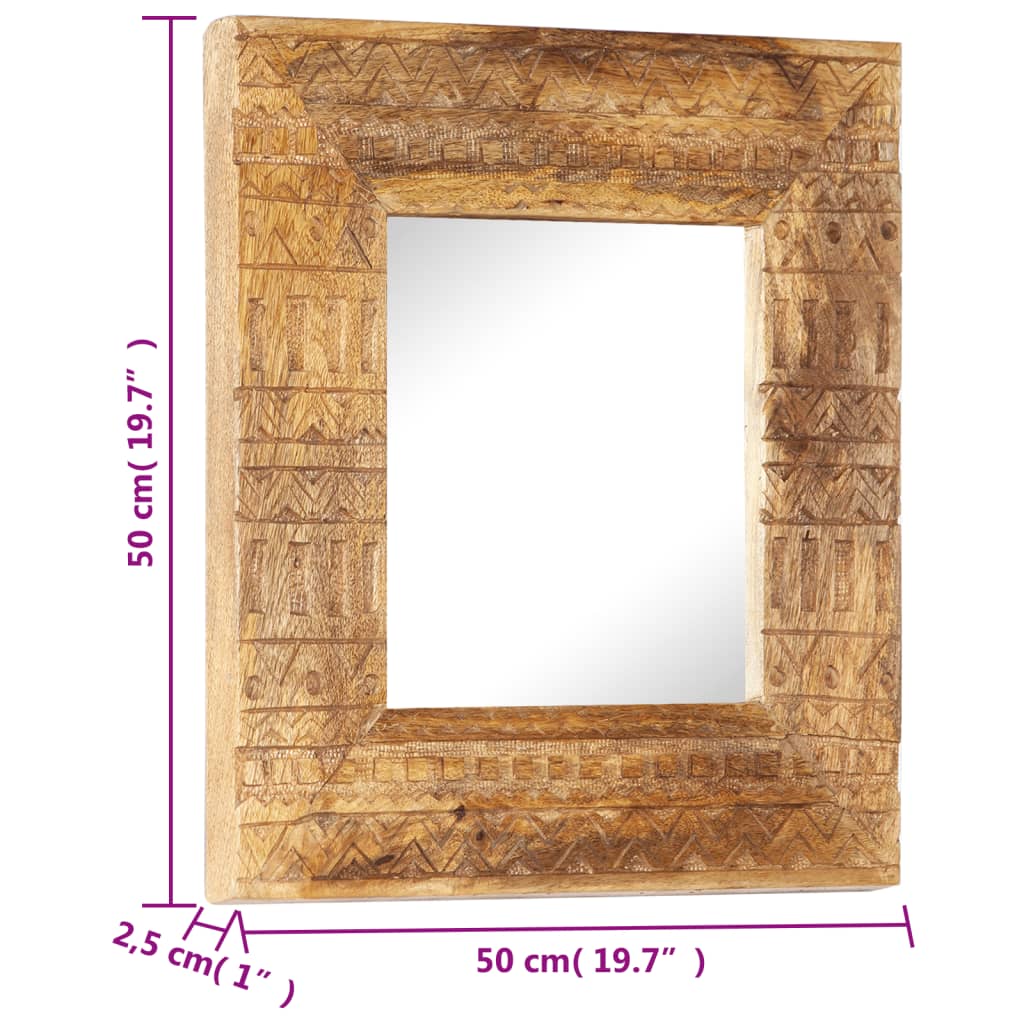 Hand Carved Mirror 50x50x2.5 cm Solid Mango Wood