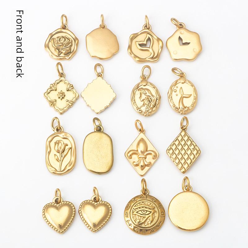 18K Gold-Plated Heart & Mermaid Flower Pendant Necklace, Stainless Steel, DIY Jewelry Accents