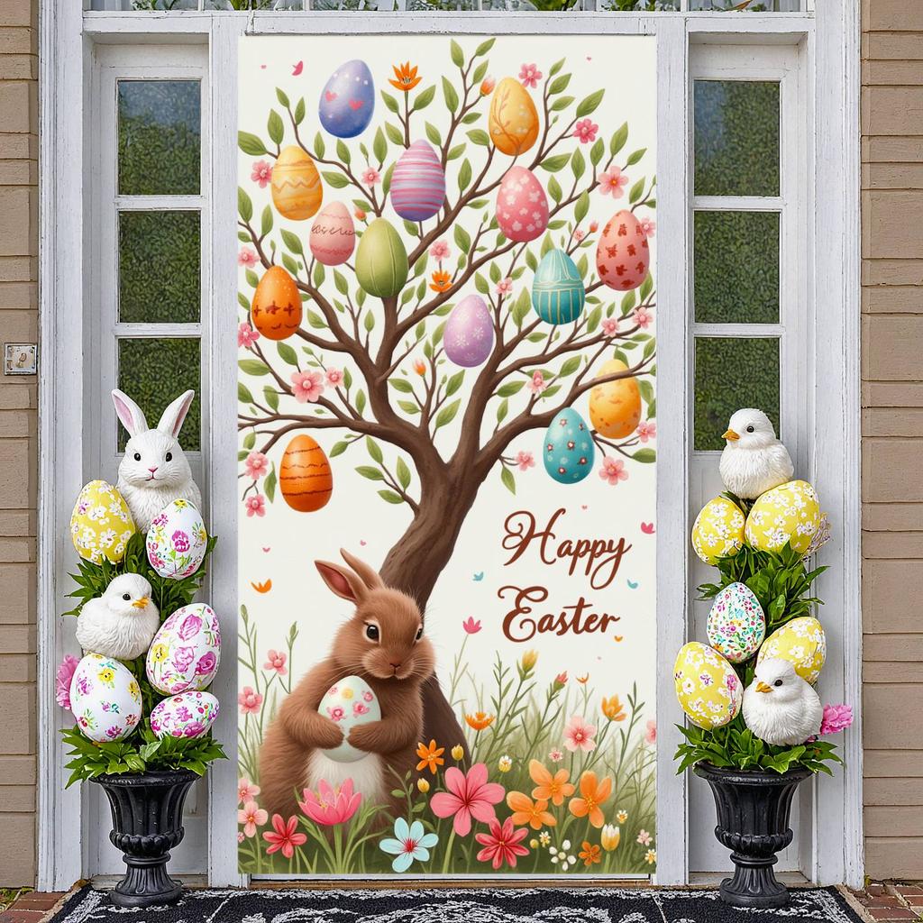 Easter Banner Spring Flowers Happy Easter Display Easter Egg Backdrop Festive Design For Spring Celebration Family Gathering