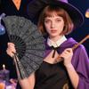 Ladies Lace Hand Fan Black Folding Fan Victorian Hand Fan for Wedding Party Favor Gift Dance Fan Ornament Halloween Party Supply