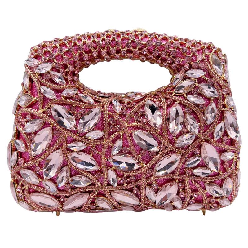 

Women Pink Black Crystals Clutch Purse Rhinestones Evening Bags Lady Luxury Bridal Diamond Handbags Wedding Party Purses