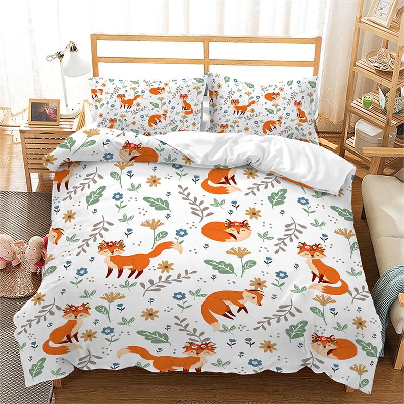Mädchen Cartoon Fuchs Bettbezug Kawaii Tier Bettdeckenbezug Mikrofaser Waldtiere Bettwäscheset Einzeln Queen Für Kinder Erwachsene