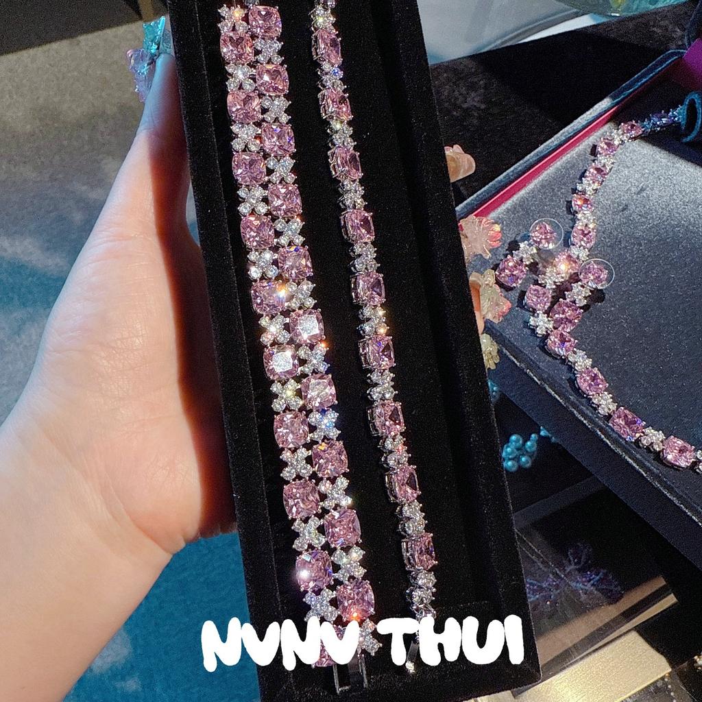Mozambique Pink Crystal Flower Gem Necklace, Fragrant Fendai, Papalacha Petal Pink Diamond Bracelet Set
