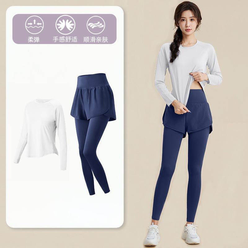 1011 Spring New Long Sleeve Fitness Clothing Women's Loose Breathable Running Quick Drying Clothes Sports Suit Fitness Training Clothing