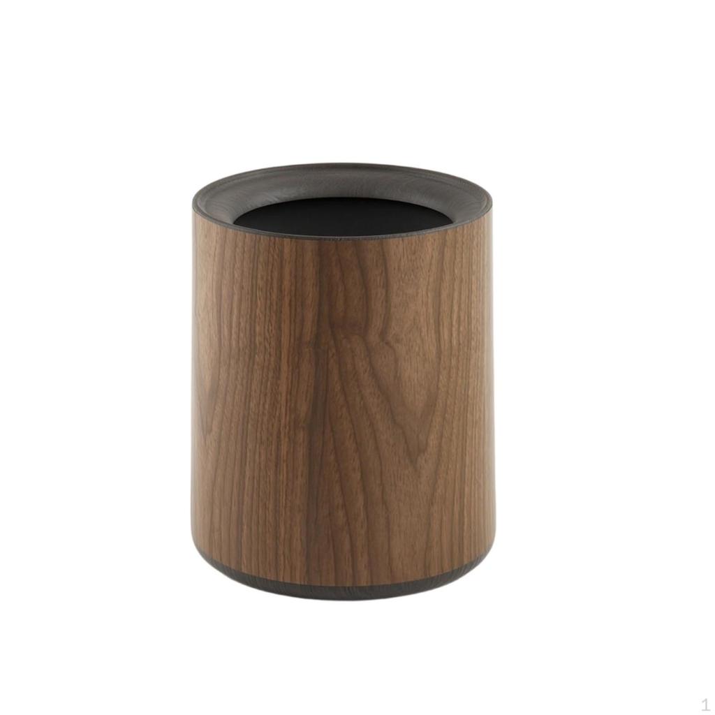Round Trash Can with Wood Grain | Modern, Cylindrical Can, for Living Room M No Wheels