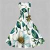 Women Plus Size Two Piece Set Floral Leaf Printed Square Neck Sleeveless Tie Waist Flared Dress With Short Sleeve Cropped Shrug
