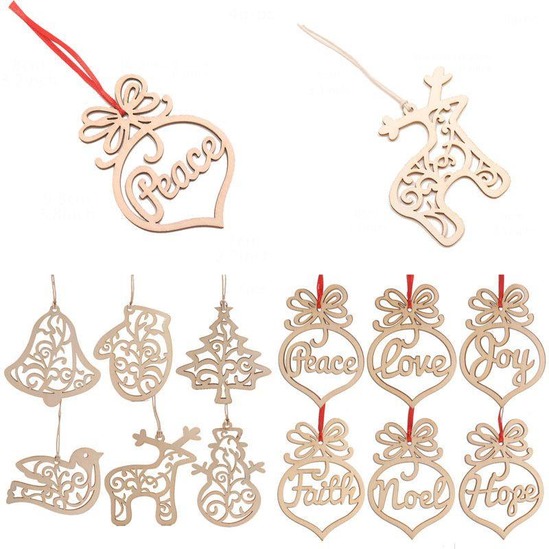 6pcs Christmas Decoration Wooden Pendants Unique Xmas Tree Hanging Ornament Collection