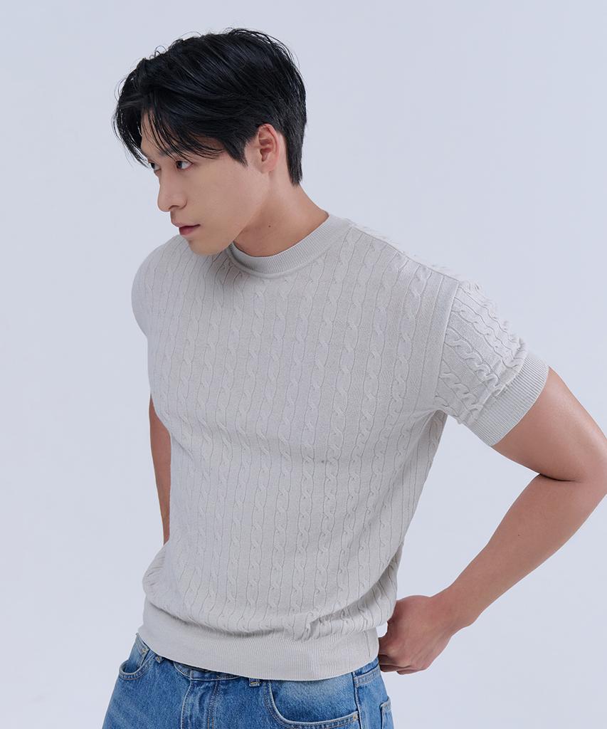 NINEZ Cable Short Sleeve Muscle Knit_3Color