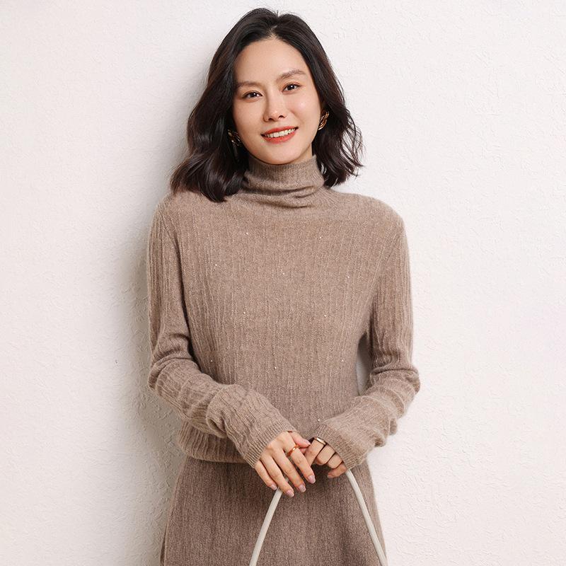 Women's High Neck Cashmere Sweater - 100% Pure, Long Sleeve, Korean Style, Autumn/Winter Knit Base Layer