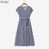 Casual Zanzea Short Vneck Women Sleeve Stripe Dress