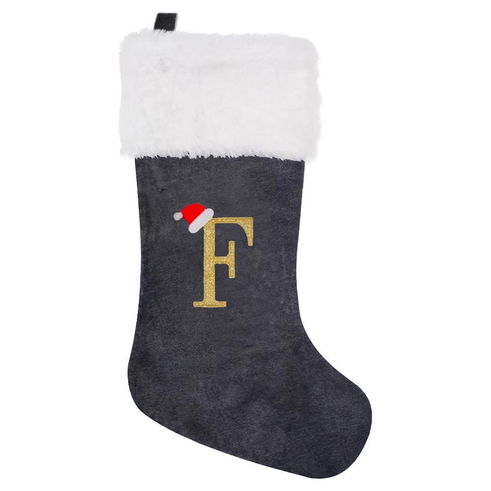 2026 Christmas Decorations: Grey Velvet Embroidery Letter Stocking Gift Bag