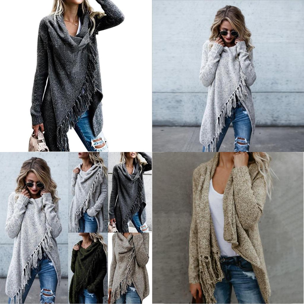 Exquisite Women Tassel Irregular Cardigan Knitted Sweater Poncho Shawl Coat Jacket Outwear For Effortless Style