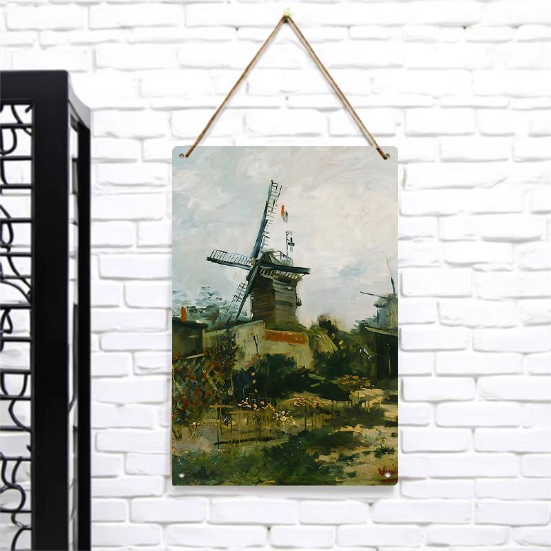 Vintage Windmill Rural Landscape Metal Wall Art European Country Decorative Painting for Living Room Bedroom