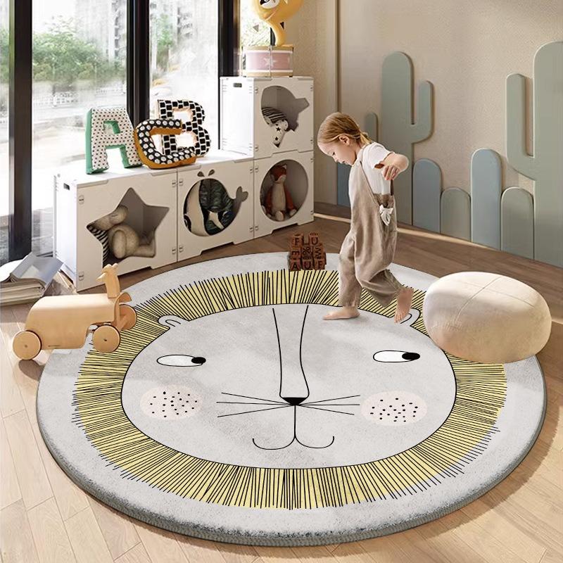 Covor rotund drăguț antiderapant rezistent la pete covoraș de joacă pentru copii pentru camera copiilor noptieră decor podea pepinieră cu imprimeu de desene animate