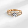 2026 Light Luxury Zircon Ring Women's Champagne Real Gold Niche Design Sense Open Ring Women's Jewelry