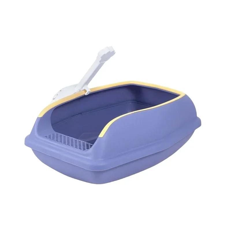 

Semi Closed Plastic Sand Box Large Capacity Cat Litter Box For Cats Pet Toilet Anti Splash Cat Tray Cleaning Bath Basin Supplies S 38x23x15cm фіолетовий