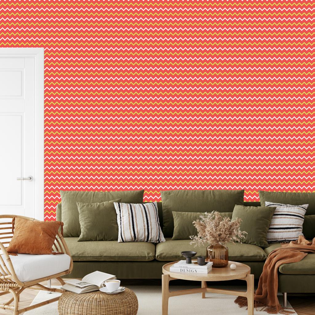 Zigzag Coral and Peach Wallpaper for Living Room and Bedroom 50x1000