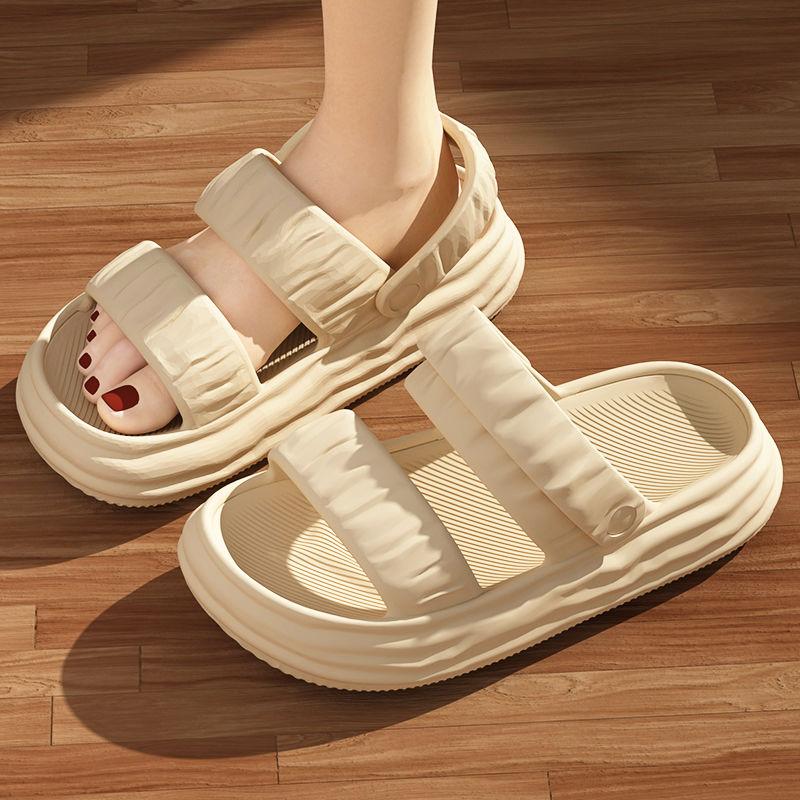 WTEMPO Fashionable EVA Sandals for Women's Versatile Dual Purpose Buckle Thick Sole Flat Heel Comfortable Non-slip Breathable Casual Beach Slippers