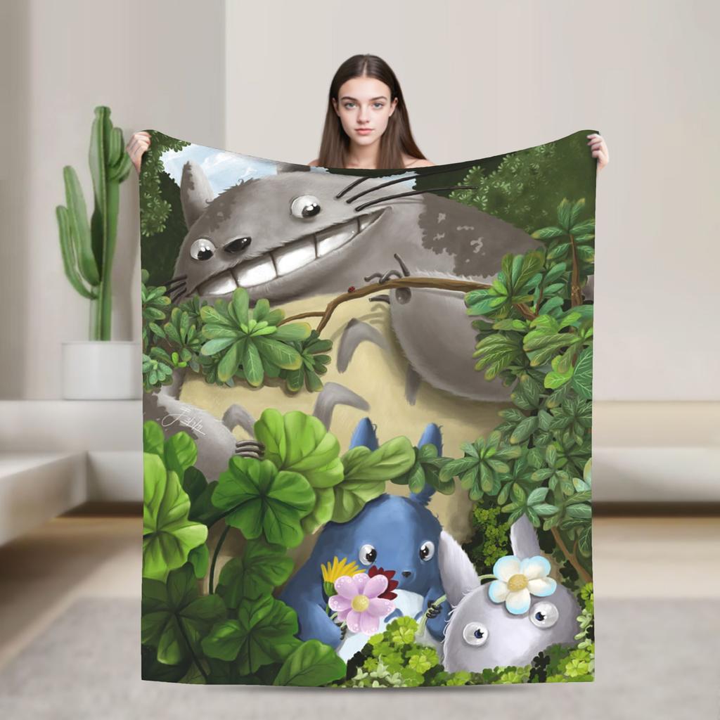 Cute T-Totoros Miyazaki Hayao Blanket Flannel Textile Decor Multi-function Super Soft Throw Blankets for Bed Office Bedspread