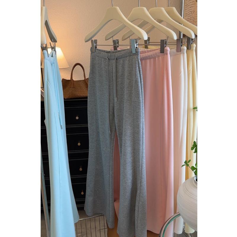 

Solid color high-waisted micro-pull pants women s Mudale Xia new women s clothing drape and thin versatile casual sports trousers L светло-серый