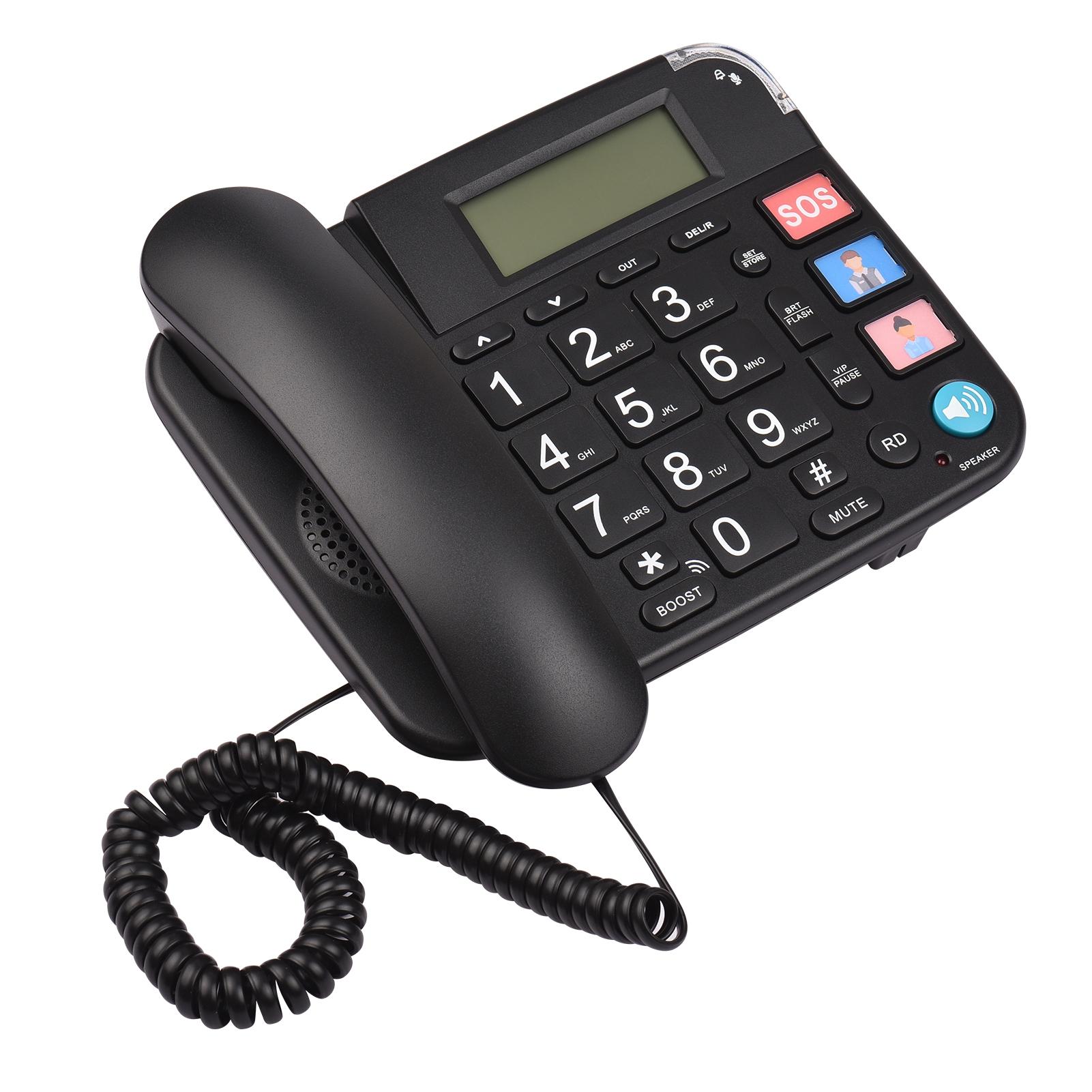 

Black Corded Phone with Big Button Desk Landline Phone Telephone Support Hands Free Redial Flash Speed Dial Ring Volume чёрный