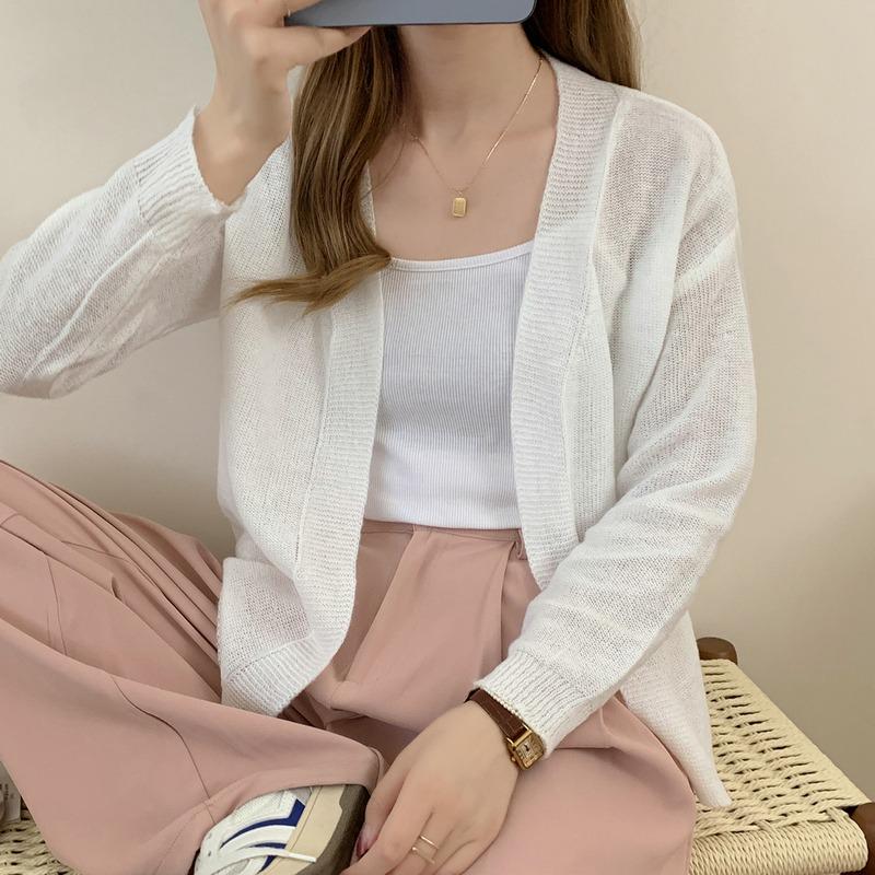 2025 Casual Korean Style Cardigan Women Sweater Long Sleeve Knitted Thin Elegant Jackets Autumn Solid Color Top Knitwear Coats Clothing
