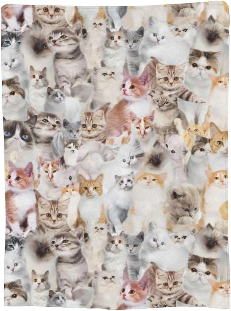 Cute Cat Throw Blanket Cozy Fluffy Plush Soft Flannel Throw Blankets for Kids Men Women Gift Sofa Bed