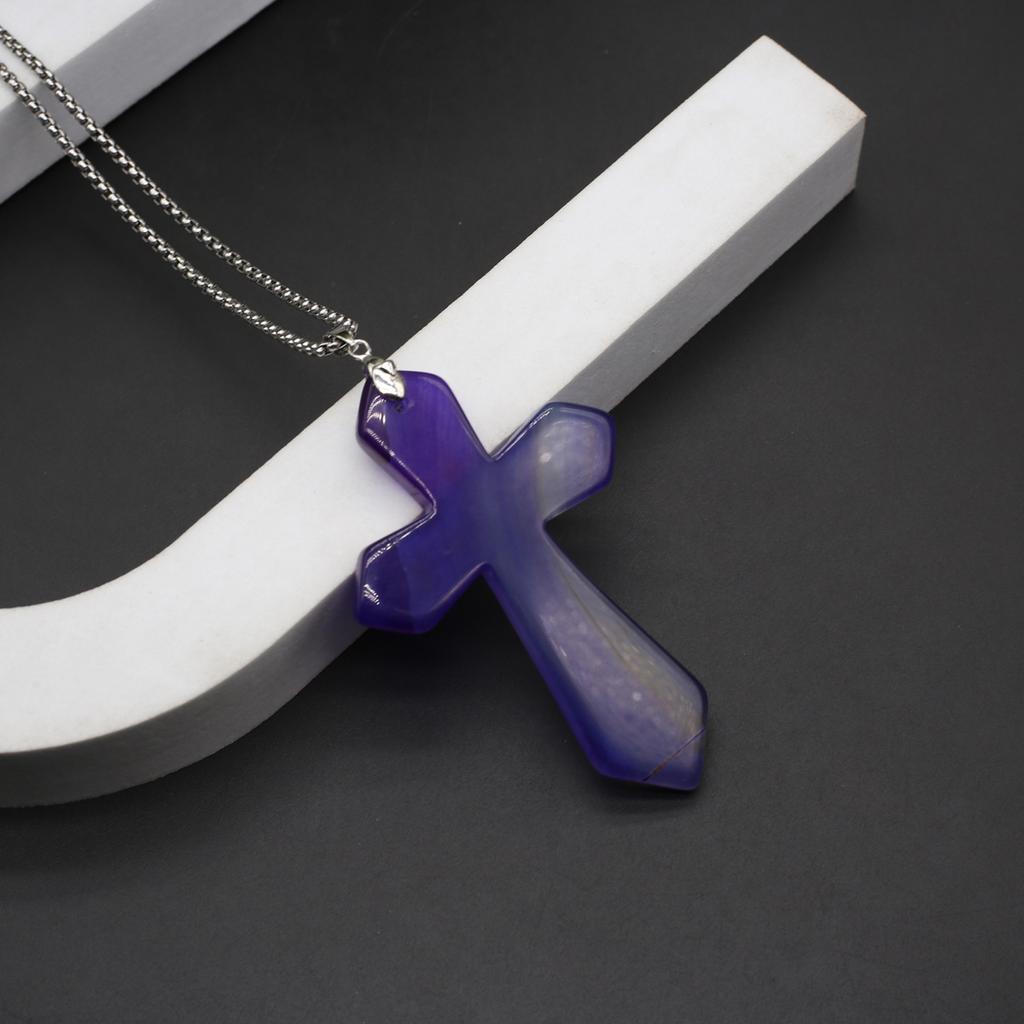 New Style Necklace Natural Stone Exquisite Cross-Shaped Pendant Necklace For Women Birthday Gift Chain 60 CM