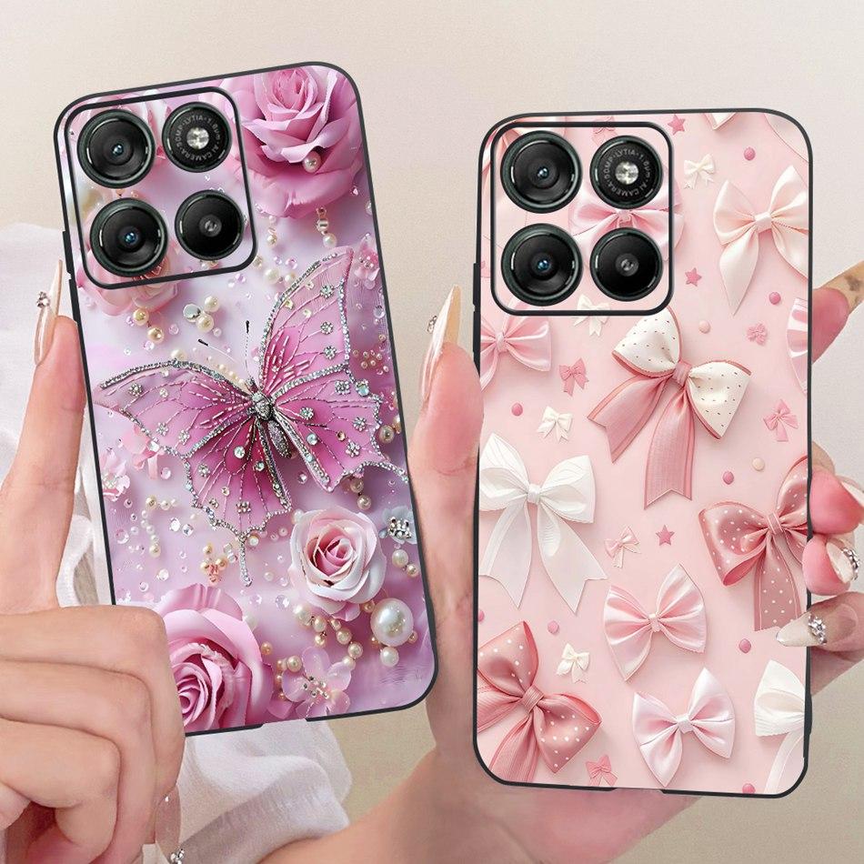 For Motorola Moto G17 Cute Flower Butterfly Cat Painted Case For Motorola MotoG17 G17 Power Black Silicone Soft Phone Cases