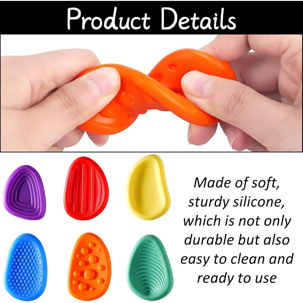 Fidget Toys Set of 6 Sensory Stones, Anti-Stress Toy Silicone Touch Sensory Toy for Stress Relief Anxiety, ADHD, Autism for All Ages