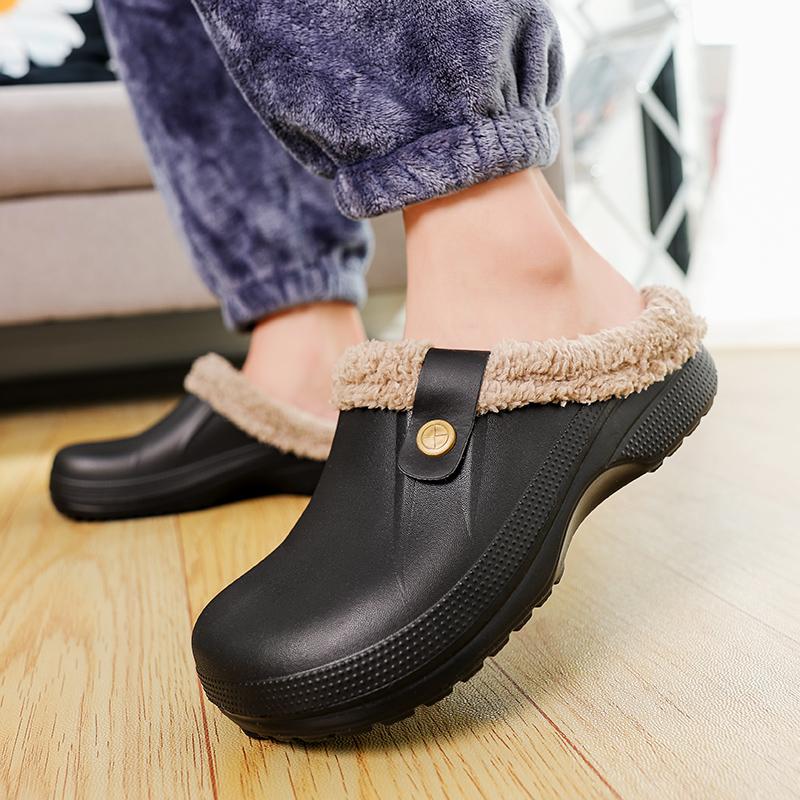 Unisex Winter Men Slippers Adult Classic Lined Clog waterproof chef shoes Velvet Slippers for Couples Casual Warm Shoes