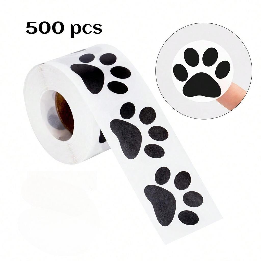 500 sheets of self-adhesive stickers 2.5 cm cute dog and cat paw stickers small colorful puppy paw print stickers roll