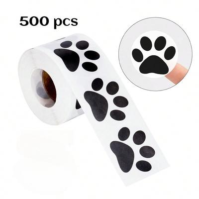 500 Sheets of Self-adhesive Stickers 2.5 Cm Cute Dog and Cat Paw Stickers Small Colorful Puppy Paw Print Stickers Roll