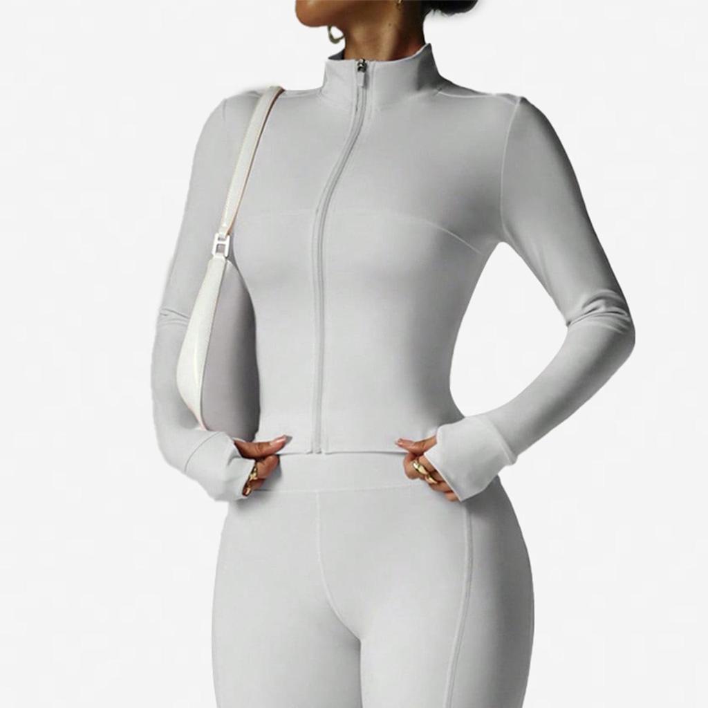 Waist-Cinching Yoga Set: Long-Sleeve Jacket & Butt-Lifting Micro-Flare Pants - Women's Sportswear for Autumn/Winter.