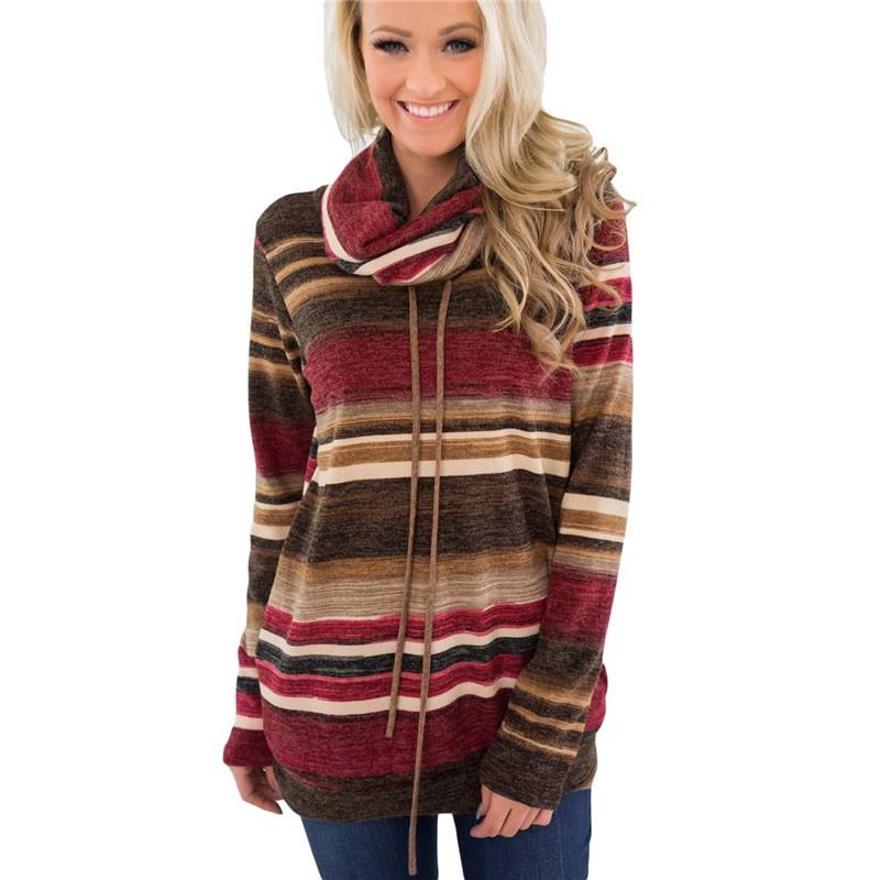 Womens Hoodie Blouse Sweatshirt Long Sleeve Jumper Pullover Striped Top Shirt