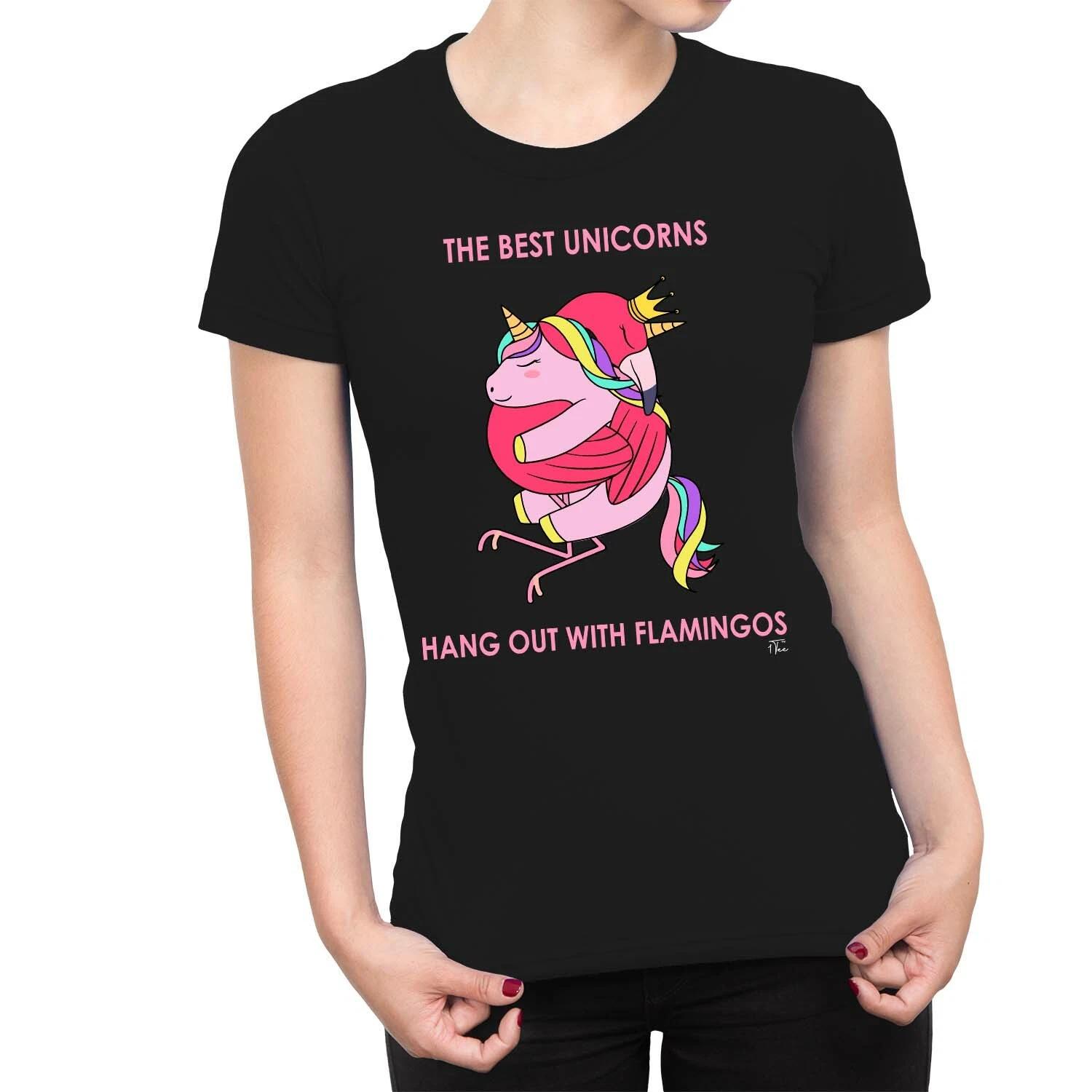 1Tee Womens The Best Unicorns Hang Out With Flamingos T-Shirt S