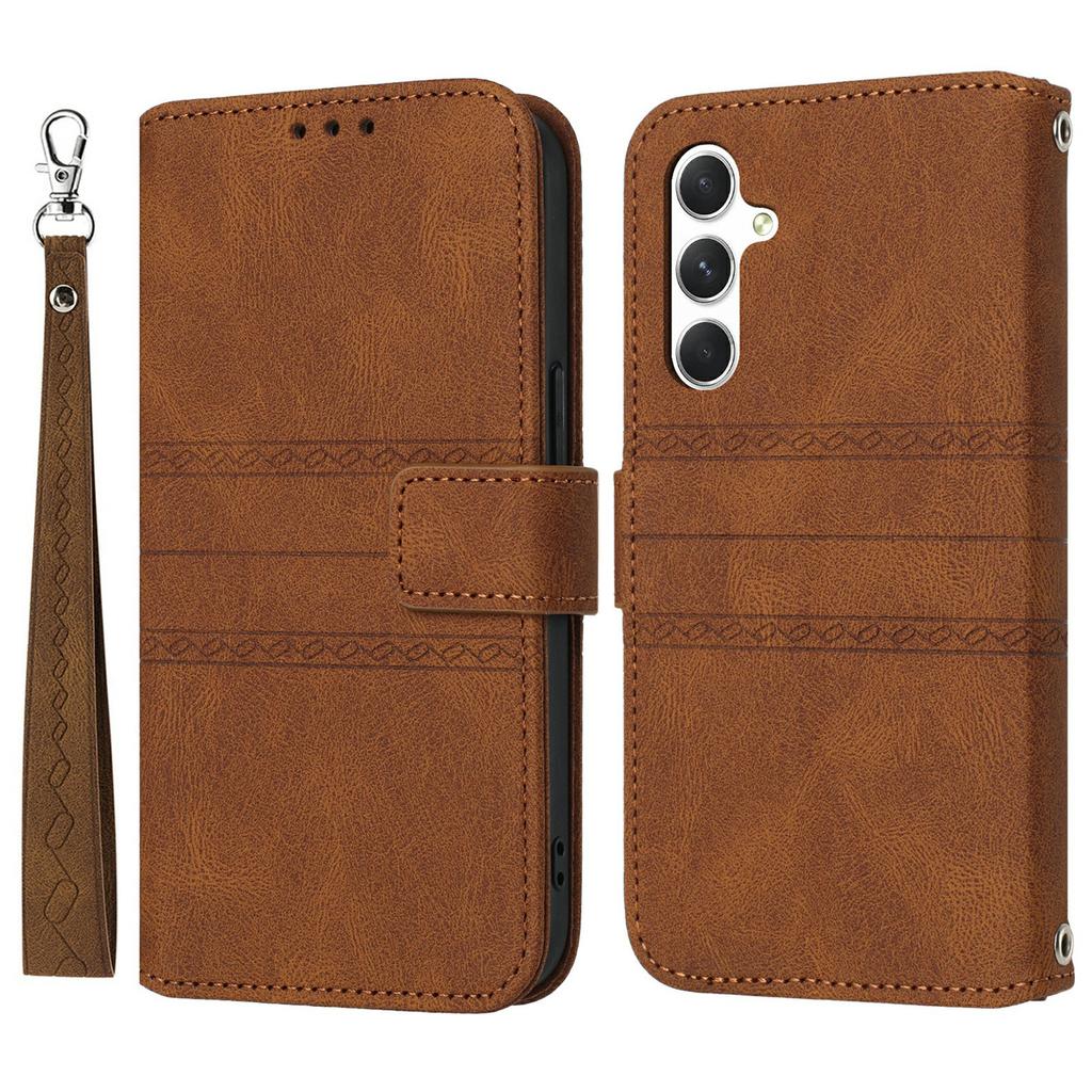 For Samsung Galaxy A37 5G Case Wallet Skin-Touch Leather Imprinted Phone Cover with Wrist Strap