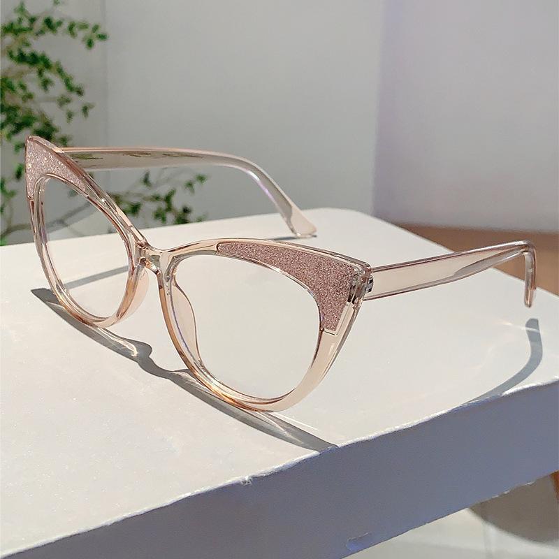 

Colorful Trends Bling Frames Oversized Cat Eye Reading Eyeglasses Female Popular Stylish Gradient Glasses Computer Eyeglasses Original lens 0