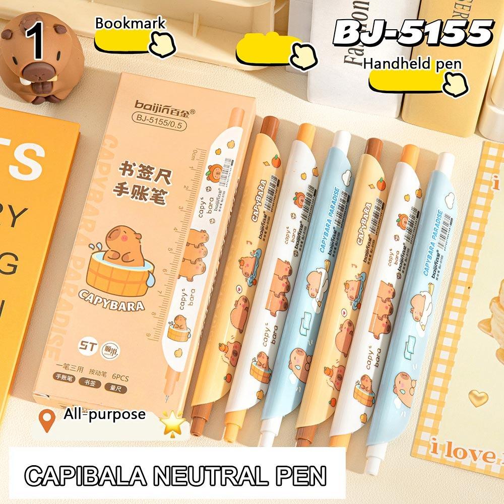 Press Capybara Gel Pen Bookmark Ruler Signature Pen Cute Panda Black Gel Pen