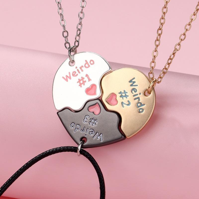 

Lovecryst 3Pcs/set Heart-shaped Stitching Letter Weirdo 1 2 3 Best Friend Friendship Necklace for Girls BFF Jewelry Gift