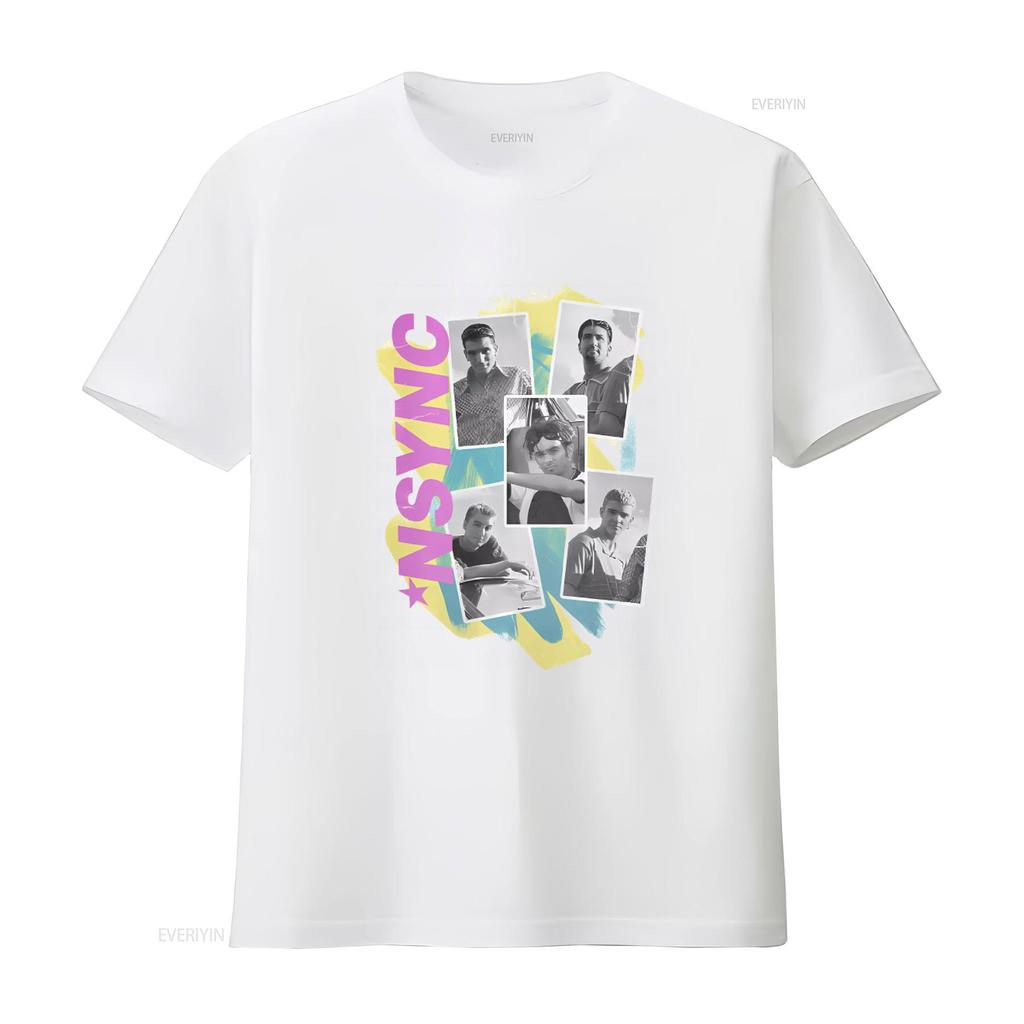 Vintage Style Womens Photo Collage NSYNC Band T Shirt Print vintage Washed designer clothes Soft Unisex streetwear Stretched