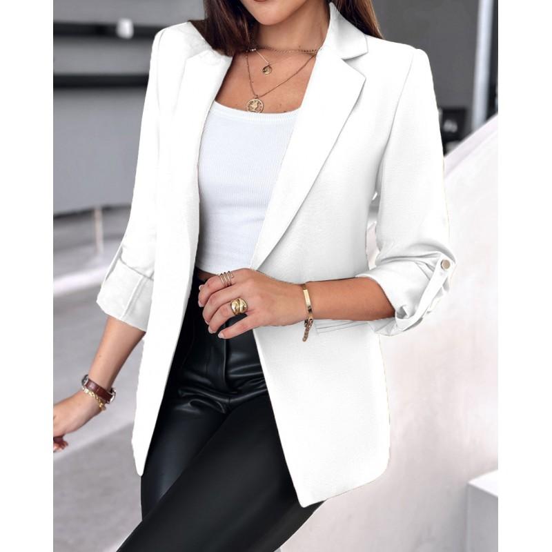 Womens Long Sleeve Solid Color V-Neck Blazer Coat Slim Fit Office Chic Workwear