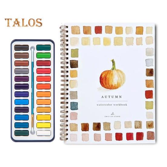 Caderno de exercícios de aquarela 24 cores Conjunto de pintura em aquarela com pincéis Livro de colorir com água em espiral Presentes de artesanato para iniciantes
