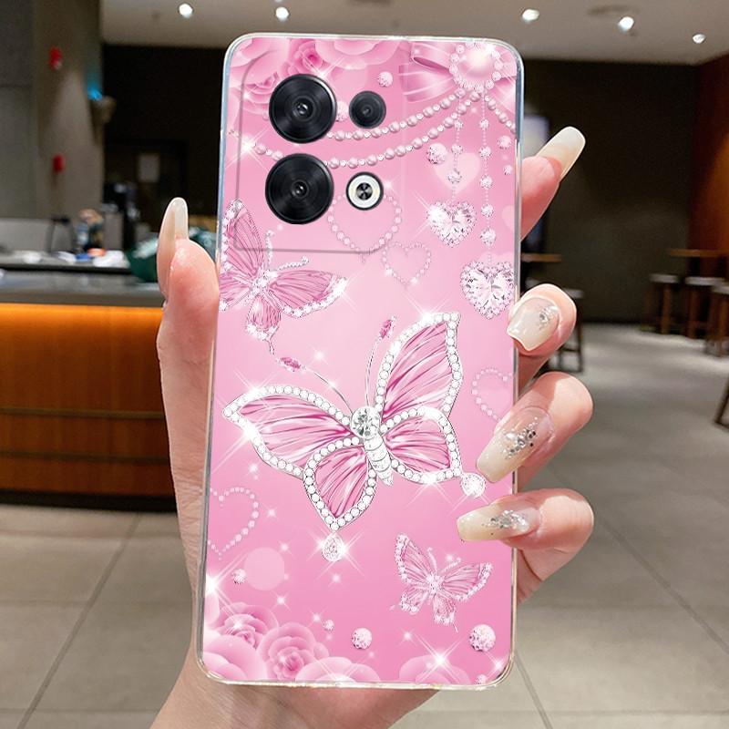 Hülle für OPPO Reno 8 5G Mode Schmetterlingsblumen Klar Weiches TPU Silikon Rückseite für OPPO Reno 8 Pro / Reno8 5G Handyhülle