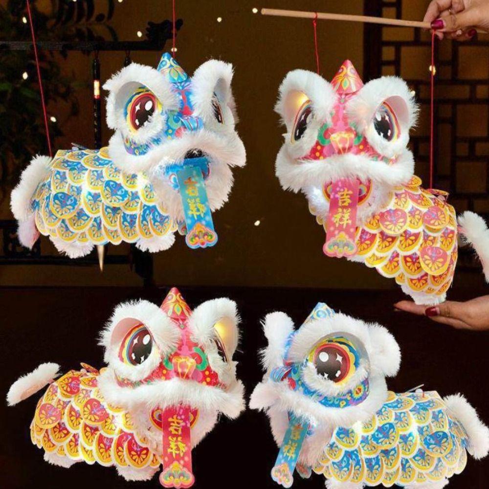 DIY Material Package New Year Lion Dance Lantern with Blessings Waterproof Handmade Lantern Hanging Ornament Festival Atmosphere