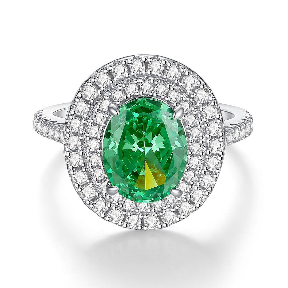 

Jiu Mei 2022 Sterling Silver Ring with Green Zircon and High-Carbon Diamond for Women Size 9