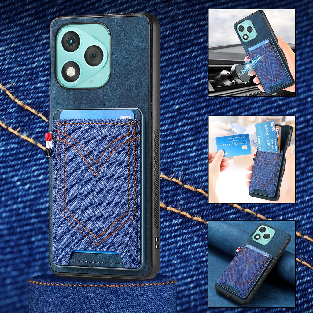 Pro Honor 400 Lite Pouzdro na telefon Retro texturované džínové plátno Kožený zadní kryt s držákem na karty